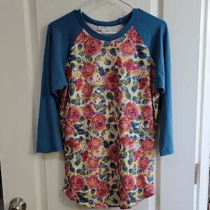 LuLaRoe Floral Long Sleeve Top - Blue and Pink